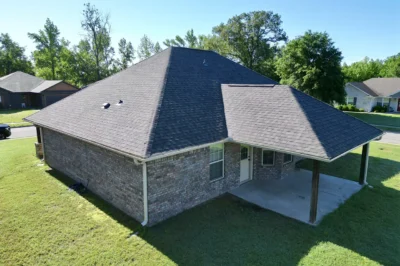 Drone View Backyard Patio New Roof Northwest Arkansas